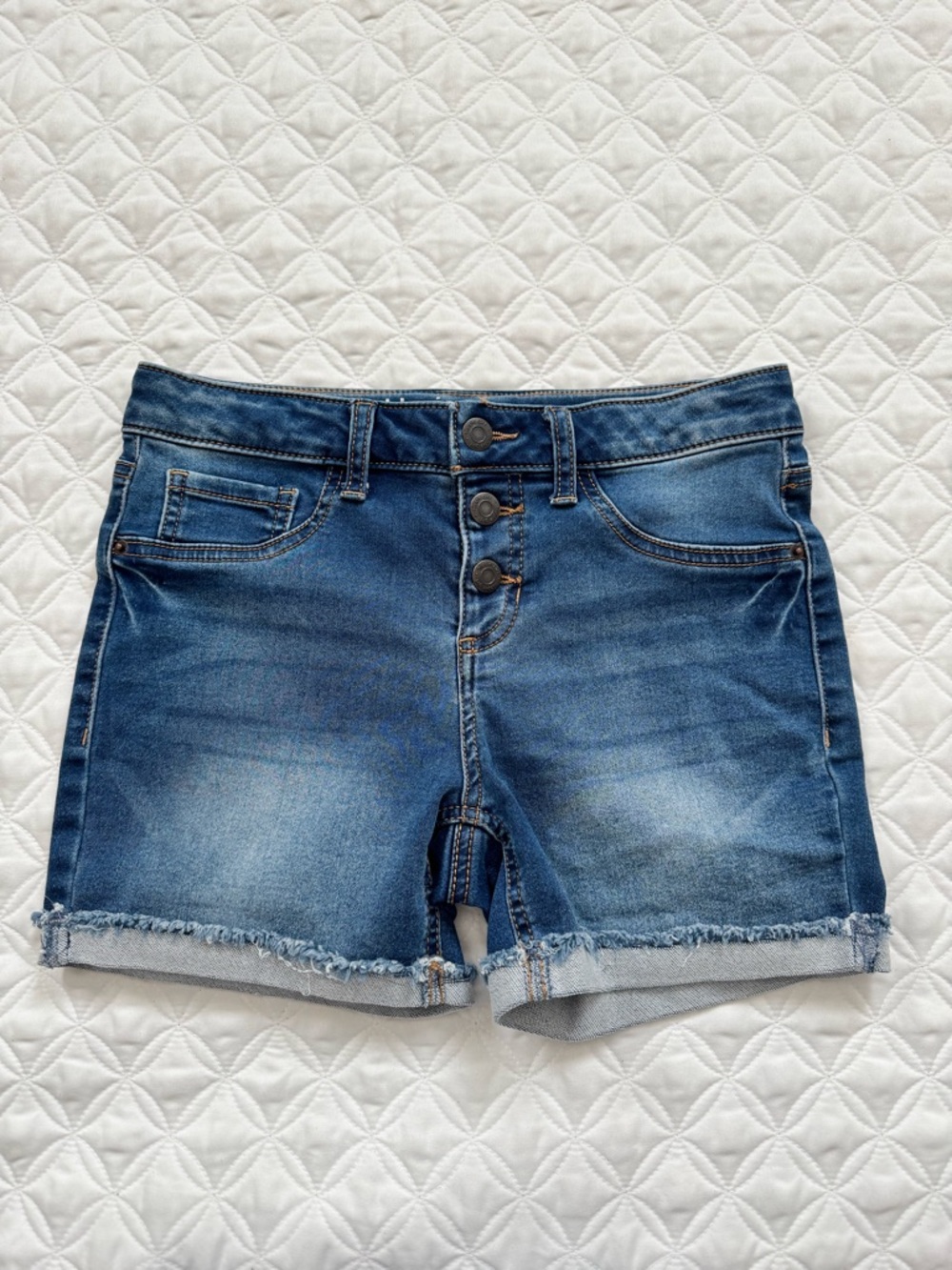 Hippie Girl Regular Rise Midi Rolled Frayed Hem Denim Jean Shorts Blue Sz 14